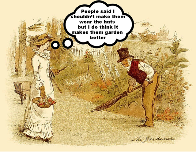 victorian lady ordering her gardener around